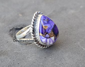 Purple Dahlia Turquoise Pear Ring, 925 Sterling Silver Statement Jewelry