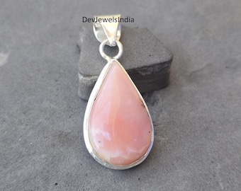 Handmade Pear Pink Opal Pendant, 925 Sterling Silver