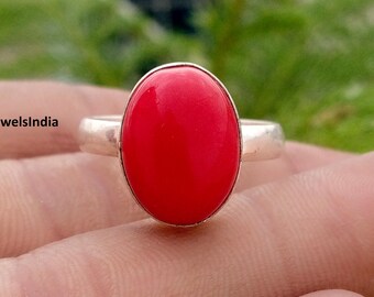 Bague en corail rouge, bague artisanale unique, argent sterling 925, cadeau de mariage, bague tendance, bague de créateur