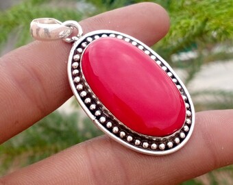 Collier pour femme en corail rouge, pendentif en argent sterling 925, pendentif de soirée, collier tendance, pendentif anti-stress.
