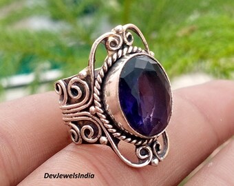 Massieve 925 sterling zilveren ring, ring met amethist edelsteen, handgemaakte statement ring, unisex ring, zeer mooie ring.