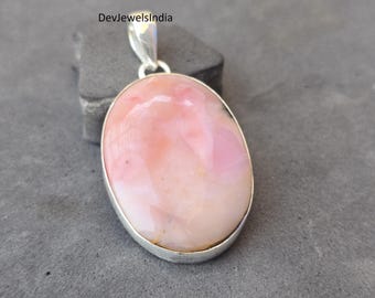 Natural Pink Opal Oval Pendant, Sterling Silver Statement Jewelry