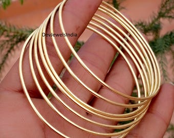 Ensemble de bracelets joncs faits main en laiton massif pur | Bracelets minimalistes à empiler