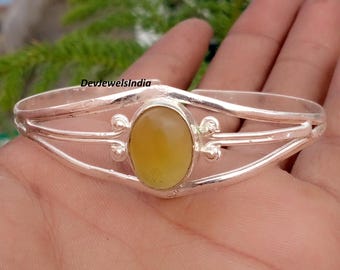 Bracelet jonc pour femme en agate jaune, pierre précieuse faite main, bracelet en argent sterling 925, cadeau de Noël de créateur.
