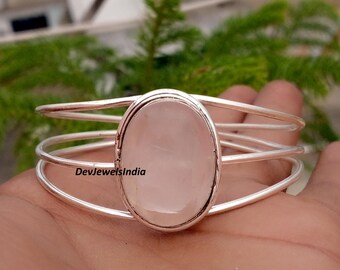 Bracelet jonc fait main en quartz rose, cadeau de Noël, bracelet pour femme, cadeau d'anniversaire, bracelet apprécié des jeunes filles.