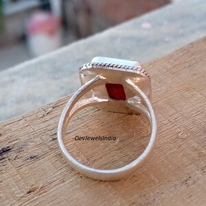 Rectangle Pink Ruby Gemstone Statement Ring, 925 Sterling Silver, Boho Artisan Style image 4