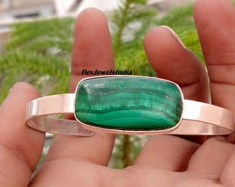 Bracelet jonc fait main en malachite, idéal pour les fêtes ; bracelet en argent sterling 925, cadeau de Noël élégant.