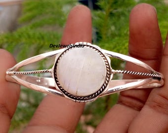 Bracelet jonc en argent sterling 925 et pierre de lune, fait main, bijou de créateur pour femme, cadeau de Noël idéal pour une jeune fille.