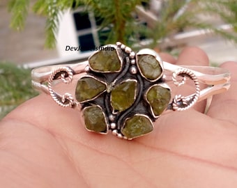 Bracelet jonc en argent sterling 925 et péridot, fait main, cadeau de Noël, bracelet de soirée pour femme.