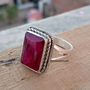 Rectangle Pink Ruby Gemstone Statement Ring, 925 Sterling Silver, Boho Artisan Style image 11