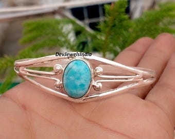 Bracelet en argent sterling 925 et pierres précieuses Larimar, fait main, cadeau de Noël pour femmes et filles, bracelet ajustable.