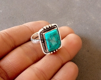 Handmade Sterling Silver Rectangle Turquoise Statement Ring