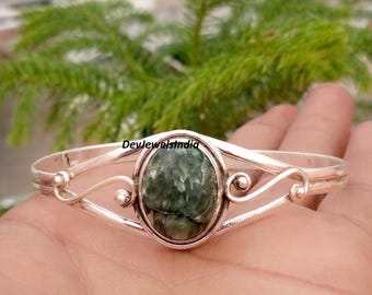 Bracelet jonc en séraphinite fait main, style fille, bracelet ajustable pour femme, idéal pour les fêtes et les cadeaux de Noël.