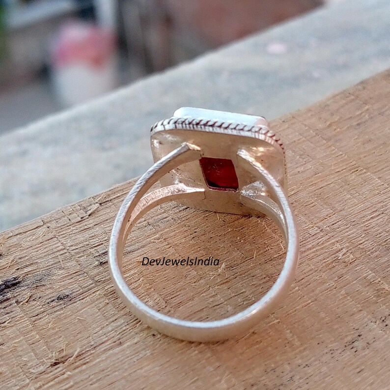 Rectangle Pink Ruby Gemstone Statement Ring, 925 Sterling Silver, Boho Artisan Style image 12