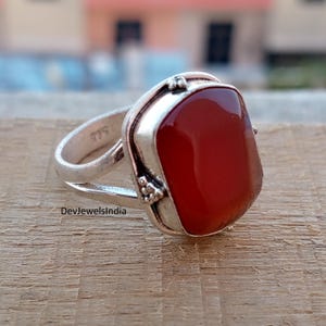 Sterling Silver Carnelian Statement Ring, Rectangle Gemstone Ring