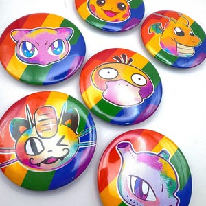 Pride Button Pokemon LGBTI Queer PRIDE | Pikachu | Psyduck | Meowth | Mew | Mewtwo | Dragonite | Gift | Japan | Anime | Gamer | Chapa Ropa