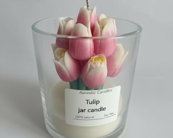 Handgemachte Tulip Jar Sojakerze mit Bambusdeckel - 150g 100% Sojawachs