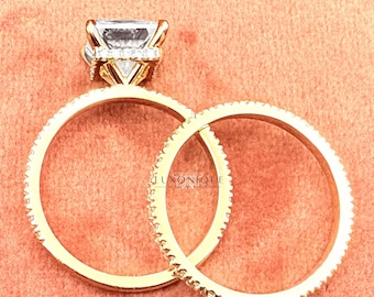 Elegante conjunto nupcial de diamantes cultivados en laboratorio de talla princesa de 2 quilates: anillo solitario con alianza a juego, joyería nupcial, conjunto de anillo de compromiso.