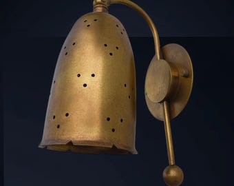 Kinkiet z mosiądzu bez lakieru, ręcznie robiona lampa z kloszem w kształcie dzwonka, oświetlenie ambientowe w stylu vintage