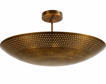 6-Licht Rohmessing Perforierter Unterputz Kronleuchter | Mid Century Sputnik Deckenlampe