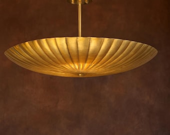 Handcrafted Solid Brass Ceiling Light | Modern Flush Mount, Art Deco Luxury Fixture