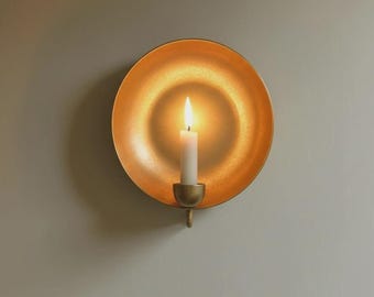 Handmade Brass Wall Candle Sconce Holder | Vintage Round Backplate: Boho Living Room Decor