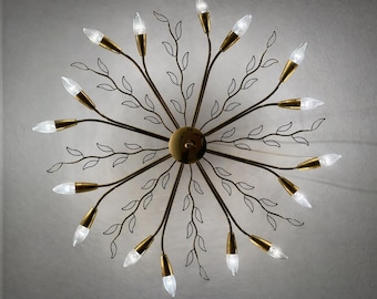 Gouden Spoetnik-inbouwlamp, 16-lichts modern messing armatuur uit het midden van de eeuw