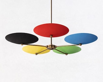 Mid Century Modern Chandelier | Multi-Color Disc Sputnik Light Fixture