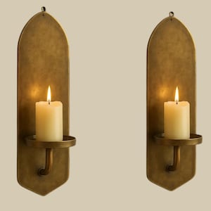 Set of 2 Handmade Brass Wall Candle Sconce: Boho Living Room Decor