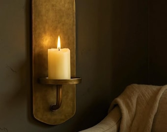 Handmade Brass Wall Candle Sconce, Boho Moroccan Decor Rustic Living Room Candle Holder