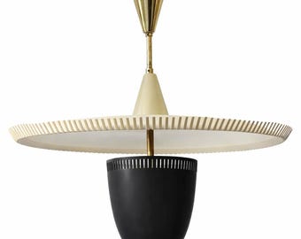 Lampada a sospensione in ottone nero stile Mid-Century Modern, lampadario tedesco degli anni '50