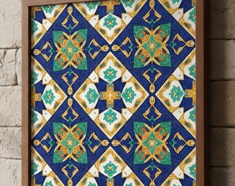 Portugese azulejotegel PNG - mediterrane Spaanse muurkunst - blauw en geel digitaal papier - decor keuken backsplash kustkeuken