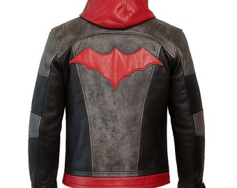 Jaqueta do Capuz Vermelho, Jaqueta de Couro com Capuz para Cosplay de Jason Todd, Fantasia de Cavaleiro de Arkham, Roupa de Halloween do Batman, Jaqueta de Super-Herói Masculina