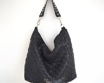 Bolsa Beth Dutton, Bolsa Hobo de Couro Preto, Bolsa de Couro Trançado, Bolsa de Mão de Couro Preto, Bolsa Tote de Couro Trançado, Bolsa de Mão de Couro Trançado