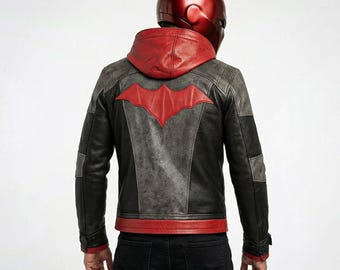 Rote Kapuzenjacke, Jason Todd Cosplay Kostüm, Arkham Knight Superhero Kapuzenleder Bikerjacke