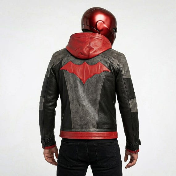 Red Hood Cosplay Jacket, Jason Todd Costume, Arkham Knight Superhero Hooded Leather Biker Jacket