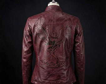 Claire Redfield RE2 Burgunderrote Lammlederjacke, Cosplay-Biker-Oberbekleidung
