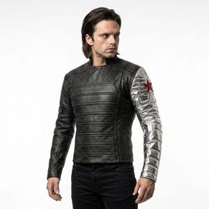 winter soldier cosplay, bucky barnes jacket, marvel cosplay, captain america, silver arm jacket, movie cosplay, tactical jacket men, comic con costume,, halloween superhero, sebastian stan, metal arm costume, MCU Cosplay, Vibranium Arm, comic con cosplay, superhero costume, avengers cosplay, captain America, cosplay jacket, superhero costume, bucky barnes costume, bucky jacket, silver sleeve jacket, Winter Soldier Costumes, Winter Soldier Outfit, Winter Soldier Bucky Barnes Jacket, falcon winter