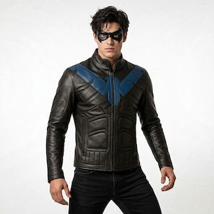 Giacca cosplay di Nightwing fatta a mano, Arkham Knight in pelle di pecora Cafe Racer