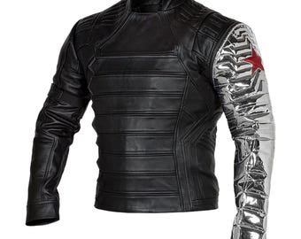 Bucky Barnes Cosplay Lederjacke, Wintersoldatenjacke, Handgefertigtes Captain America Superhelden Kostüm