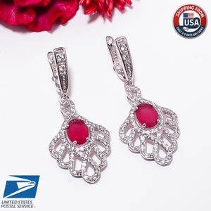 Ruby Dangle Earrings 925 Sterling Silver July Birthstone Jewelry