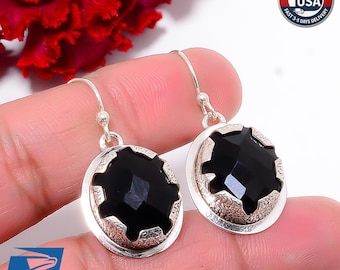 Boucles d'oreilles pendantes en onyx noir, bijoux art déco en argent sterling 925