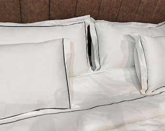 Funda nórdica PureFlaxLinen con borde elegante individual – Ropa de cama de lujo personalizada