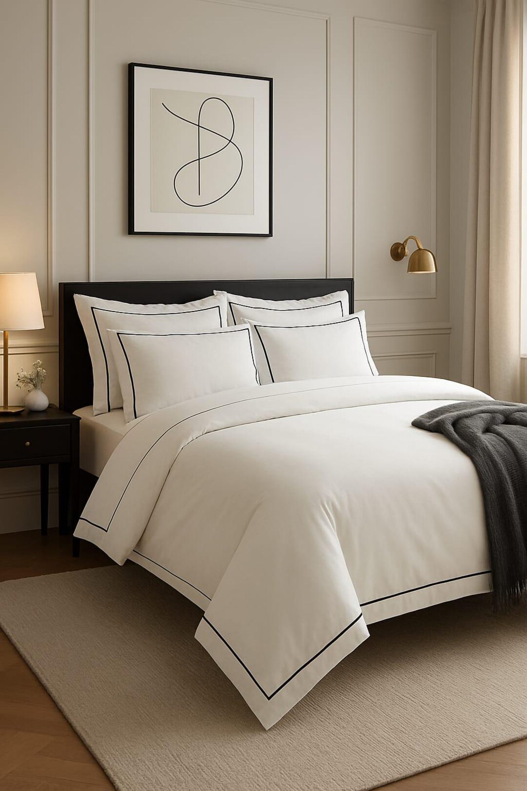 Pureflaxlinen Elegant Edge Border Duvet Cover Set – Personalized Luxury ...