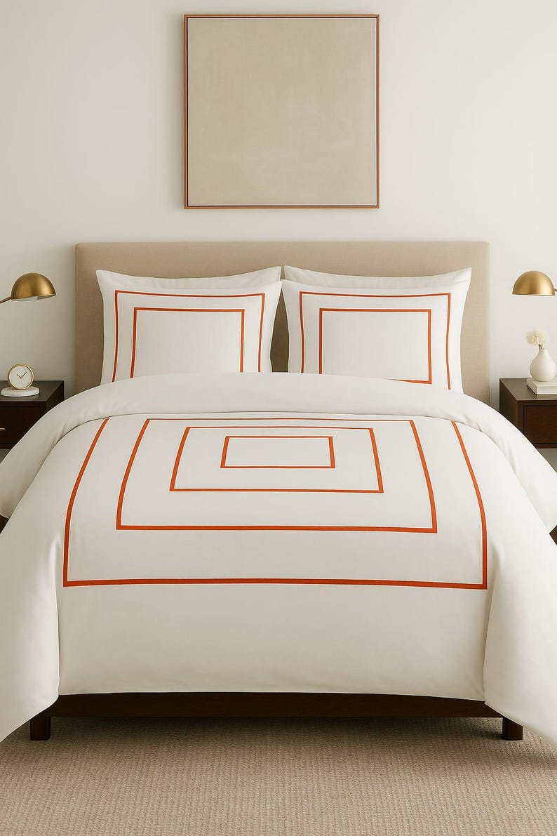 Pureflaxlinen Elegant Box Embroidery Border Duvet Cover – Personalized ...