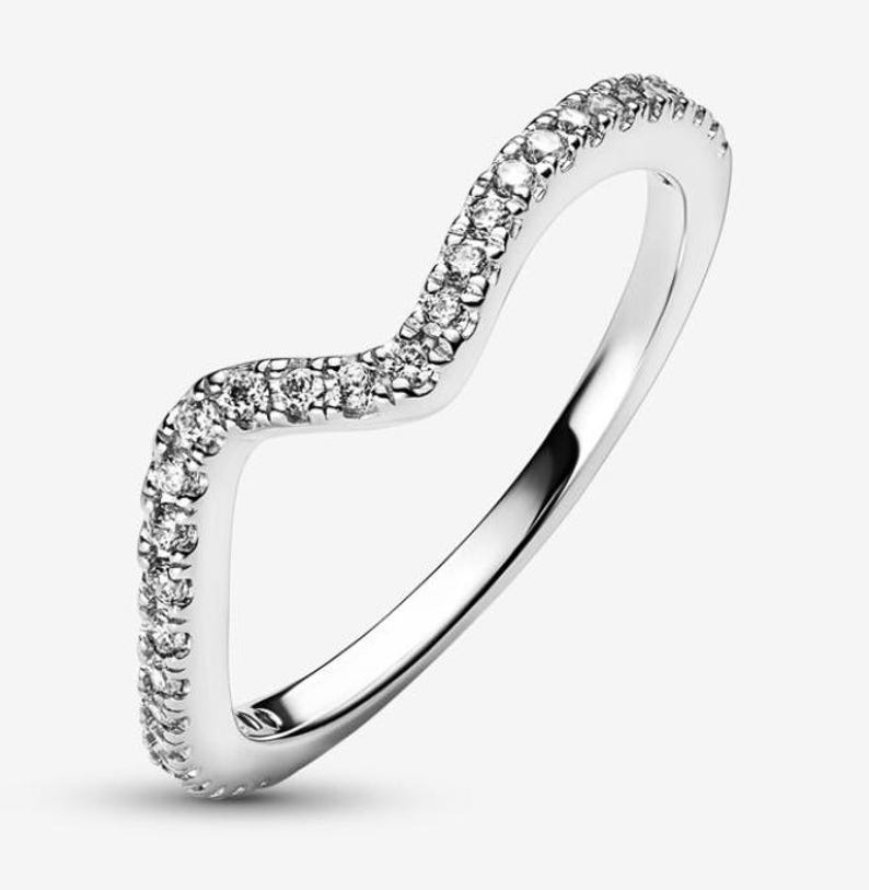 Pandora Timeless Ring Stackable Sparkling Wave Ring Sterling Silver ...