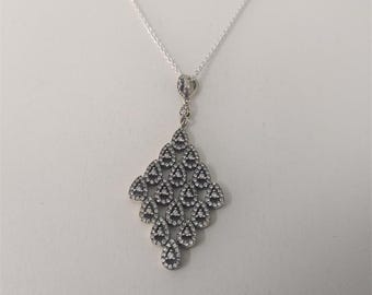 pandora cascading glamour necklace clear cz 80 cm chain