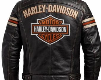 Chaqueta de cuero Harley Davidson para hombre, negra, de piel de vaca auténtica, chaqueta de motociclista de carreras, Cafe Racer, equipamiento de conducción HD, el mejor regalo para motociclistas.