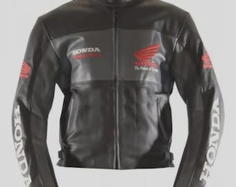 Honda Racing Leather Motorcycle Jacket: Vintage Biker Style, Cowhide