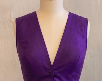 Purple Silk Saree Blouse, Deep V Neck, Sleeveless, Ready to Wear, Ethnic Wedding Top